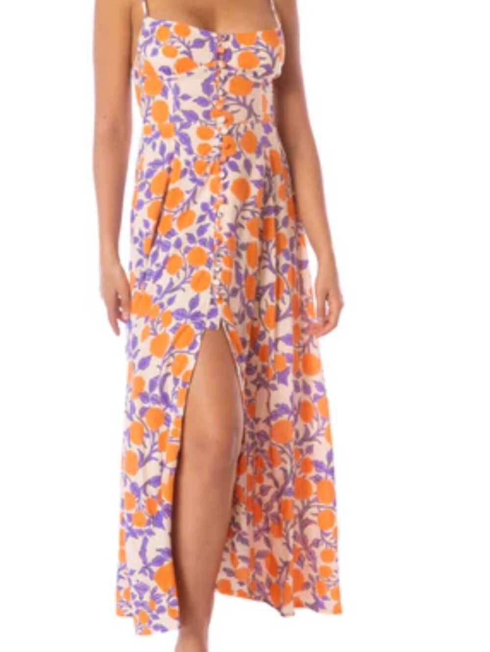 Maaji Cream Maxi Dress with Orange & Purple Floral Print
